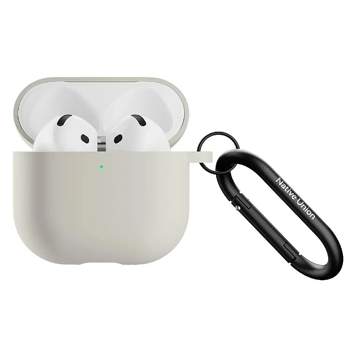 Native Union Coque en Silicone pour AirPods 4 avec Mousqueton en Métal Gris