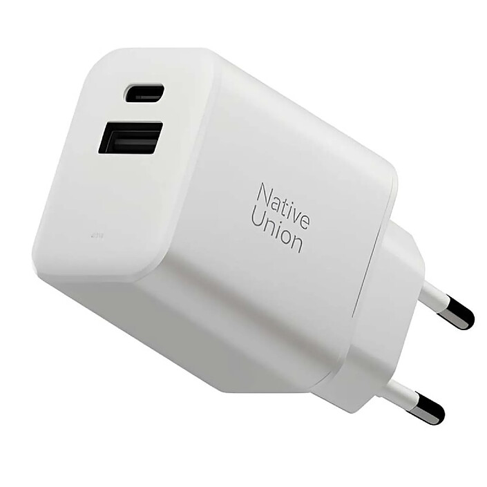 Native Union Chargeur Mural Double Port USB-C / USB-A GaN Power Delivery 45W Blanc