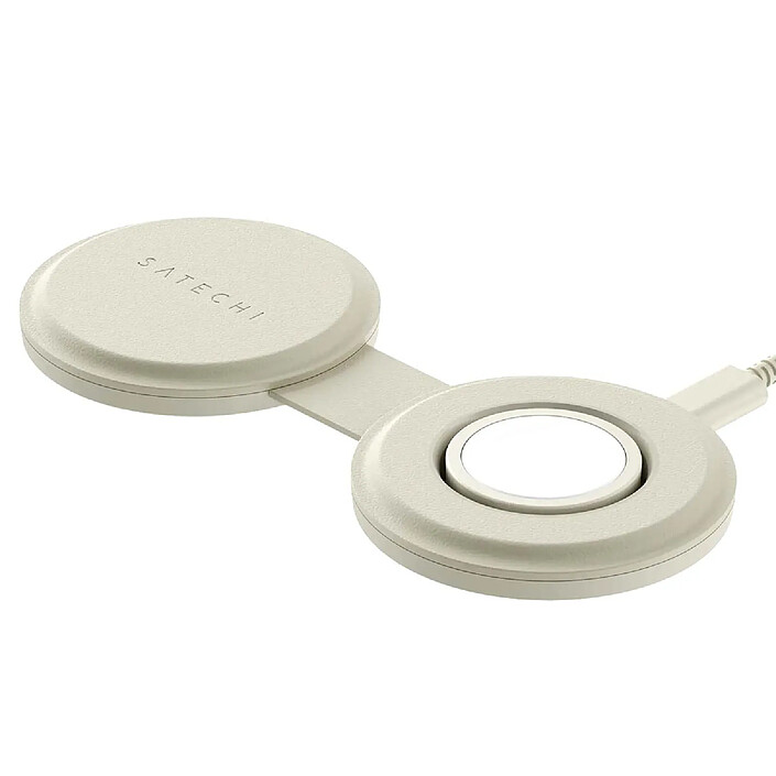 Satechi Chargeur Sans Fil 2-en-1 Compatible Qi2 15W Modèle OnTheGo Pliable Beige pas cher