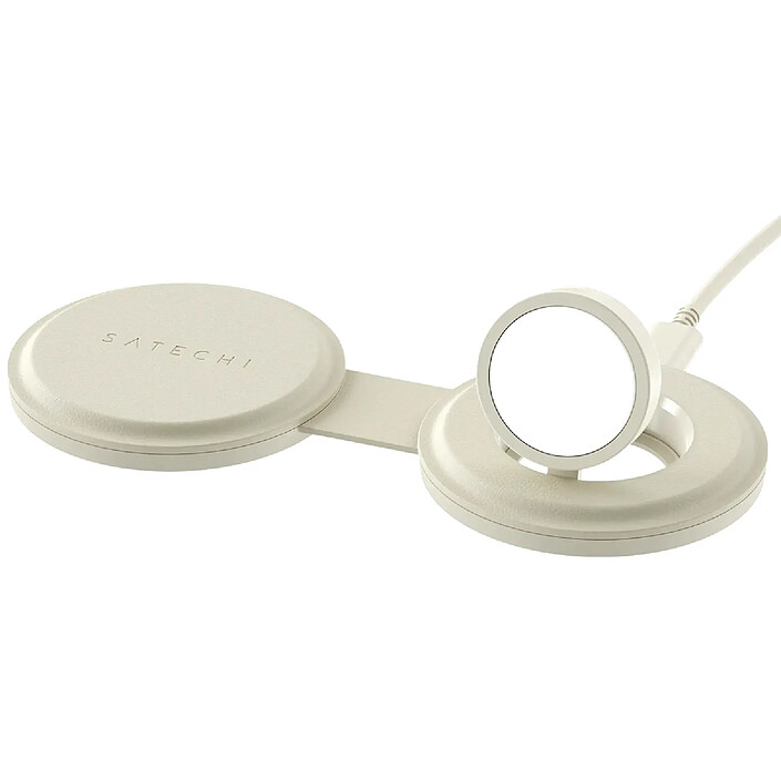 Satechi Chargeur Sans Fil 2-en-1 Compatible Qi2 15W Modèle OnTheGo Pliable Beige