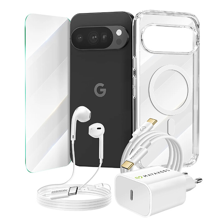 Mayaxess Pack Essentiel pour Pixel 10 Pro Coque, Verre, Chargeurs, écouteurs (5 pièces) Transparent
