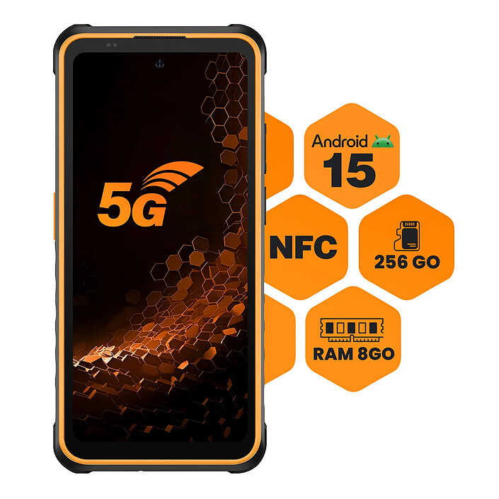 Hammer Smartphone Hammer Iron 6 5G 8?Go / 256?Go Android?15 IP69 Batterie 6050mAh Noir / Orange pas cher