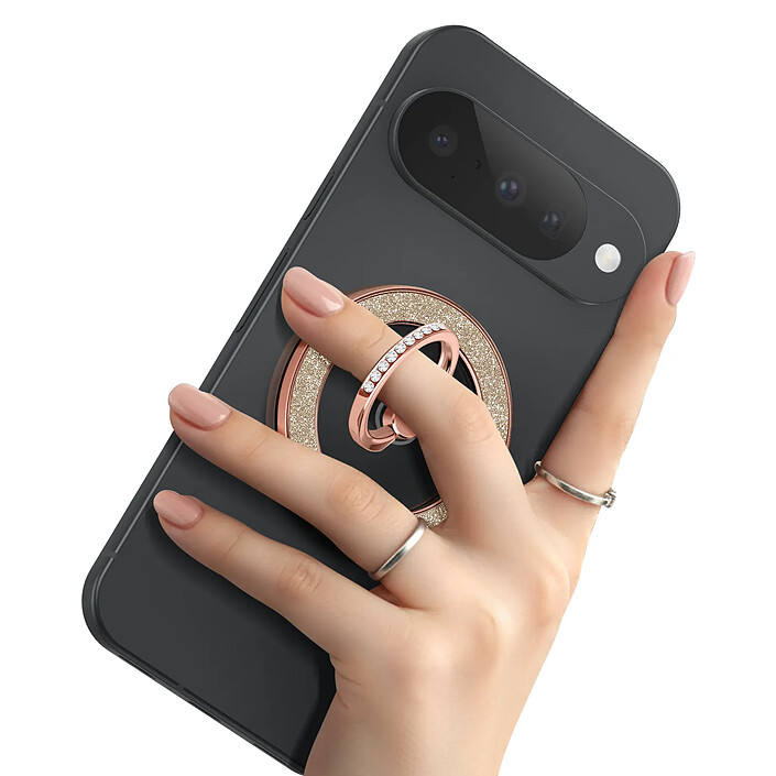 Avis MAXEXCELL Anneau Support MagSafe pour iPhone Magnétique et Rotatif Design Paillettes Rose gold