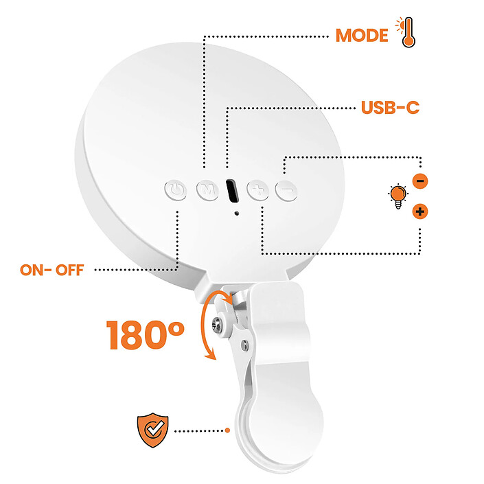 Acheter Avizar Mini Ring Light Selfie à Clip Orientable 180° avec Lumière Réglable Blanc