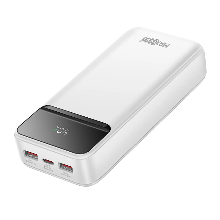 Max excell Batterie de Secours 20000mAh USB-C PD 20W / 2 USB 22.5W avec Écran LCD Blanc pas cher