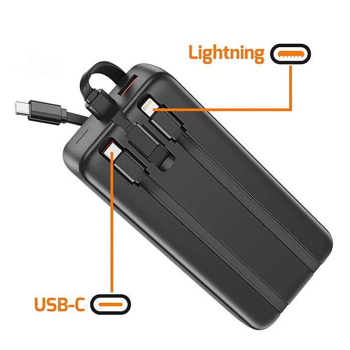 Acheter MAXEXCELL Batterie de Secours 20000mAh 2 Port USB-A / USB-C avec 2 Câbles et Écran LCD Noir