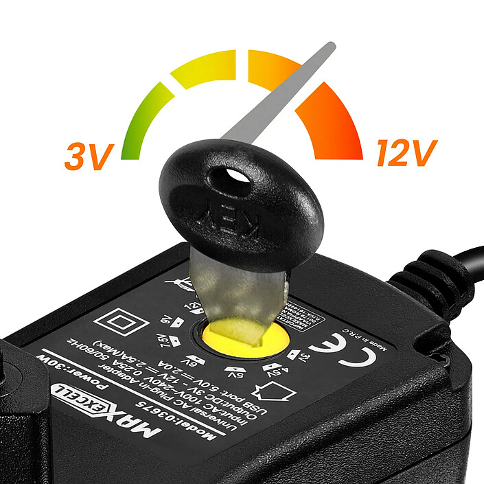 Avis MAXEXCELL Chargeur Secteur 30W Tension Réglable 3-12V avec USB et 6 Embouts Inclus Noir