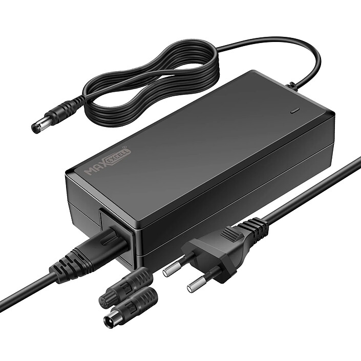 Max excell Chargeur Électrique pour Trottinette 84W DC 12V 7A avec 3 Embouts Interchangeables Noir
