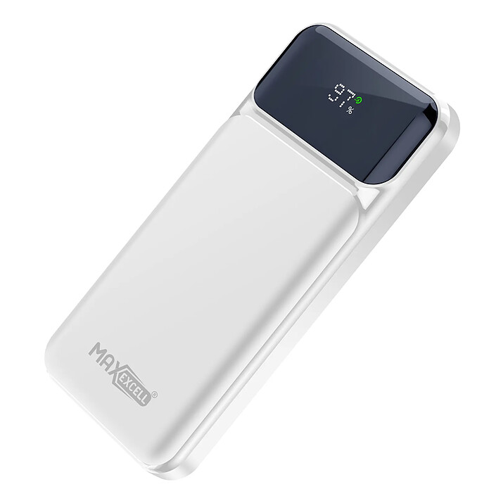 Max excell Powerbank 10000mAh Ports USB QC 3.0 et USB-C PD avec Câble USB USB-C Lightning Blanc pas cher