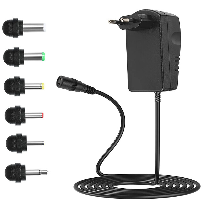 Max excell Chargeur Secteur Multi Appareils 30W Réglable 3-12V avec 6 Embouts Inclus Noir pas cher