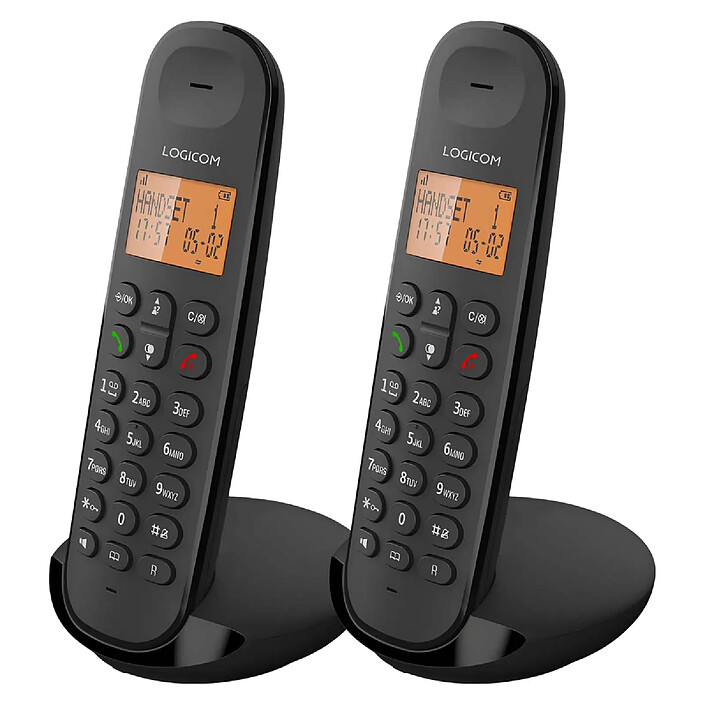 Logicom Téléphone sans Fil Duo Mains Libres ILOA 250 avec Écran Portée 300m Noir