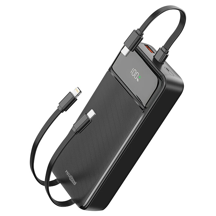MAXEXCELL Batterie de Secours 20000mAh 2 Port USB-A / USB-C avec 2 Câbles et Écran LCD Noir