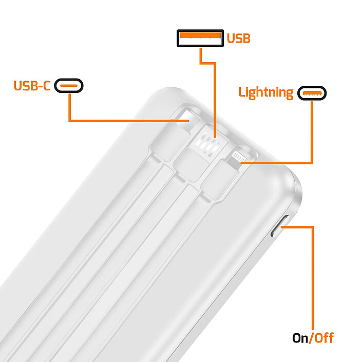 Acheter Max excell Powerbank 10000mAh Ports USB QC 3.0 et USB-C PD avec Câble USB USB-C Lightning Blanc