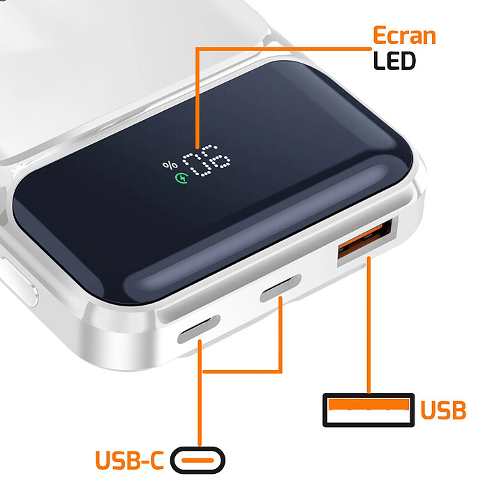 Avis Max excell Powerbank 10000mAh Ports USB QC 3.0 et USB-C PD avec Câble USB USB-C Lightning Blanc