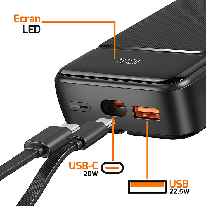 Avis MAXEXCELL Batterie de Secours 20000mAh 2 Port USB-A / USB-C avec 2 Câbles et Écran LCD Noir