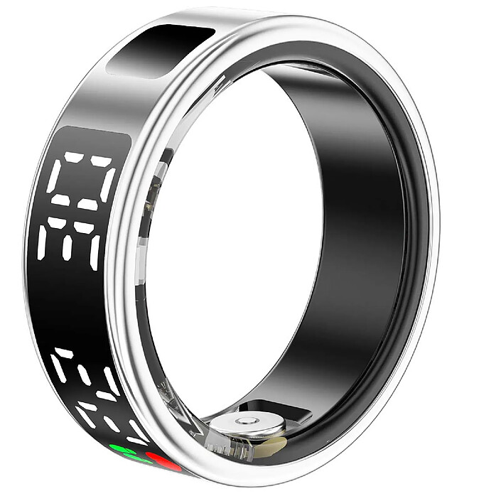 Avizar Bague Connectée Taille 10 Modèle Saturn avec Écran LED et Étui de Charge Argent
