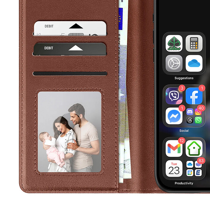 Acheter Avizar Étui Portefeuille pour iPhone 16 en Cuir Premium avec Fonction Stand