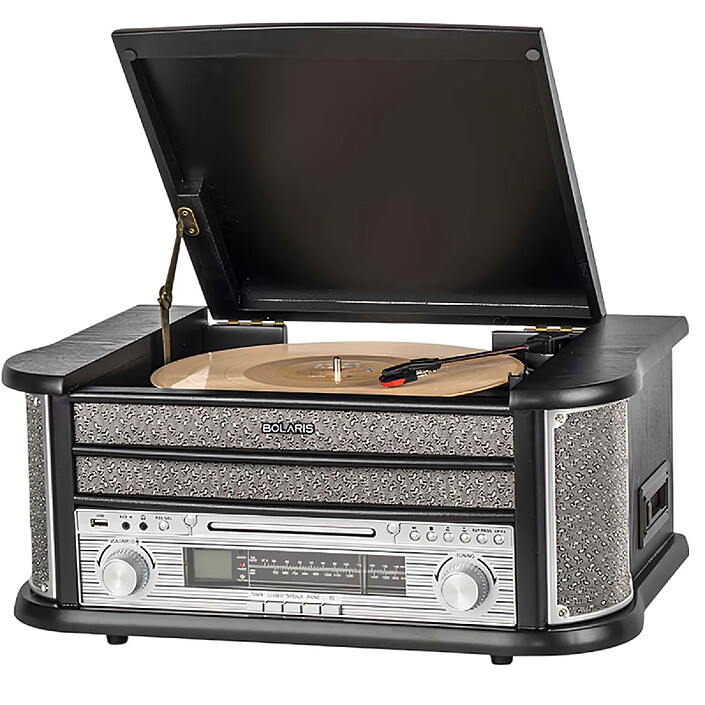 Avizar Tourne Disques Multifonctions Bluetooth / CD / K7 / AM / FM Modèle Cambridge Noir