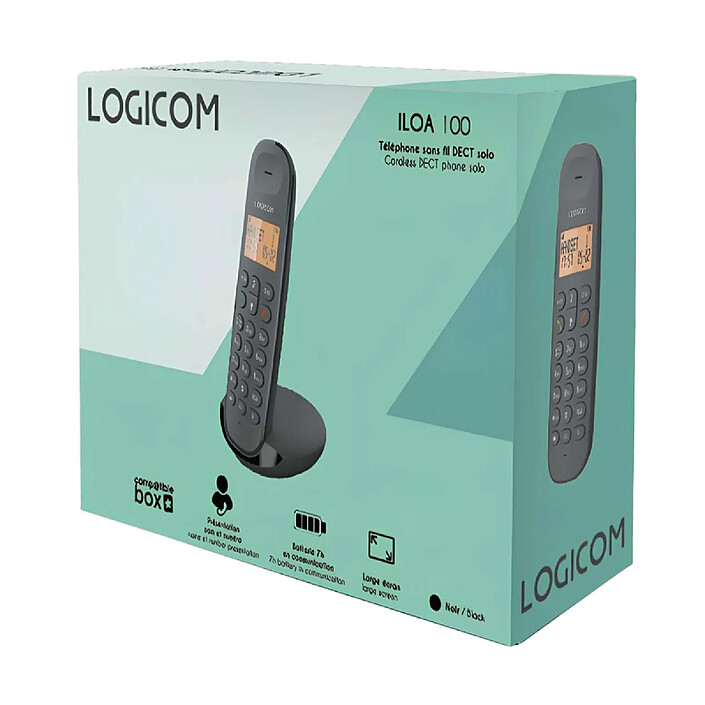 Avis Logicom Téléphone sans Fil Mains Libres ILOA 100 avec Écran Portée 300m Noir