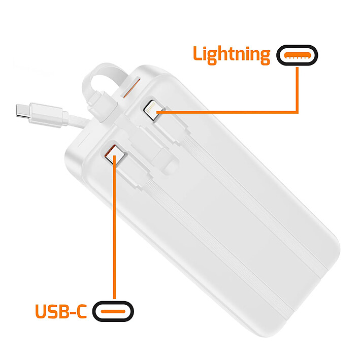 Acheter Max excell Batterie de Secours 20000mAh 2 Port USB-A / USB-C avec 2 Câbles et Écran LCD Blanc