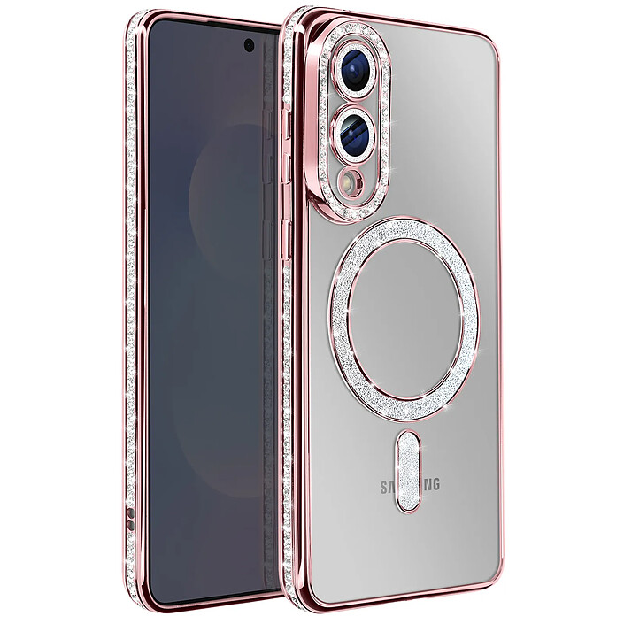 Avizar Coque pour Galaxy S25 Edge Compatible MagSafe avec Contour Strassé Rose champagne