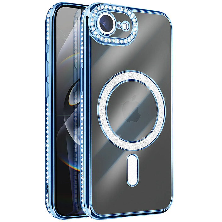 Avizar Coque pour iPhone 16e Compatible MagSafe avec Contour Strassé Bleu