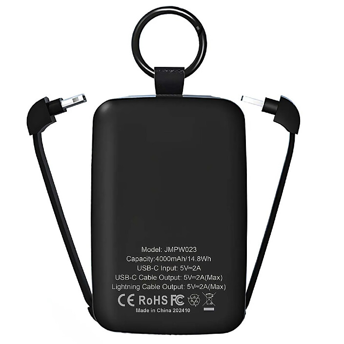 Avis Jaym PowerBank 4000mAh USB-C / Lightning / Porte Clés / Lampe Torche Personnalisable Noir