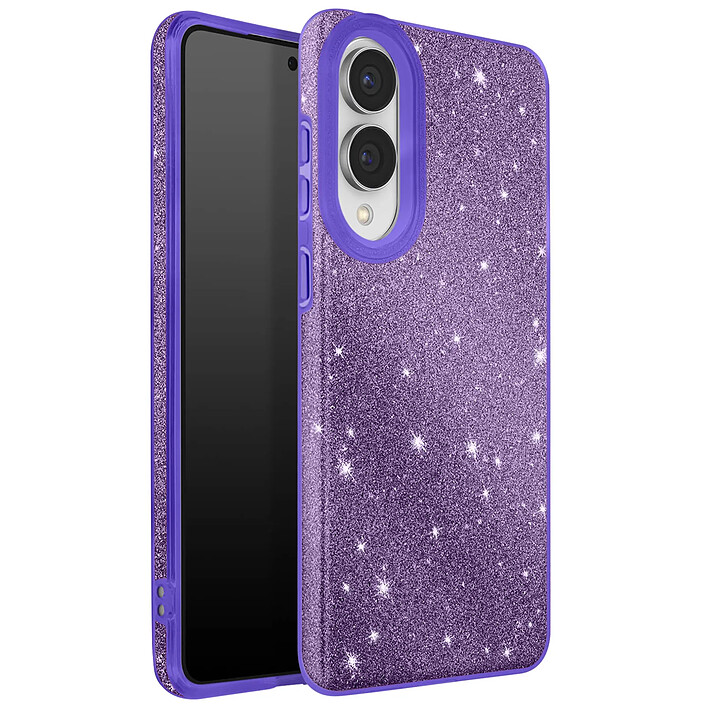 Avizar Coque pour Galaxy S25 Edge Conception Bi-Matière et Finition Pailletée Violet