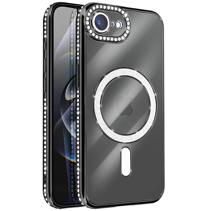 Avizar Coque pour iPhone 16e Compatible MagSafe avec Contour Strassé Noir