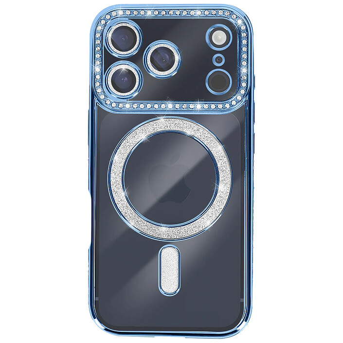 Avizar Coque pour iPhone 17 Pro Max Compatible MagSafe avec Contour Strassé Bleu clair