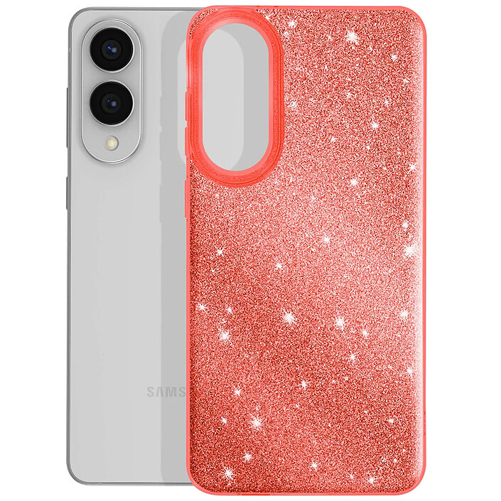 Avizar Coque pour Galaxy S25 Edge Conception Bi-Matière et Finition Pailletée Rouge pas cher