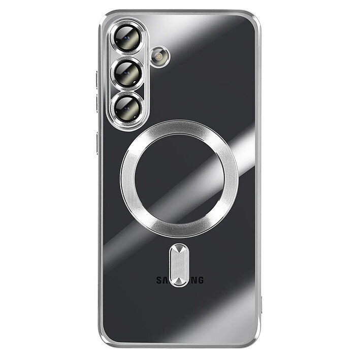 Avizar Coque pour Galaxy S25 FE MagSafe Souple Antichocs avec Contour Chromé Argent