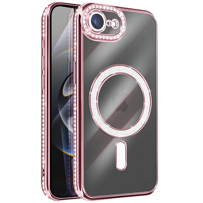 Avizar Coque pour iPhone 16e Compatible MagSafe avec Contour Strassé Rose