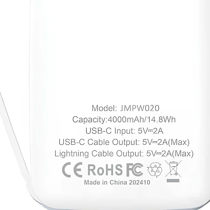 Acheter Jaym Batterie de Secours 4000mAh Ultra-compacte avec Porte-clés et 2 mini Câbles Blanc