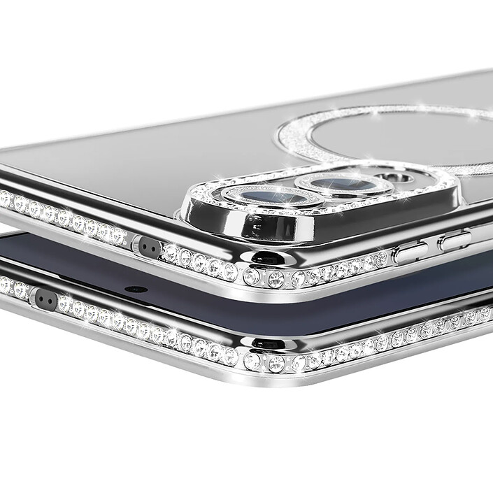 Avis Avizar Coque pour Galaxy S25 Edge Compatible MagSafe avec Contour Strassé Argent