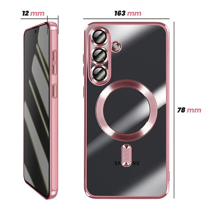 Avis Avizar Coque pour Galaxy S25 FE MagSafe Souple Antichocs avec Contour Chromé Rose