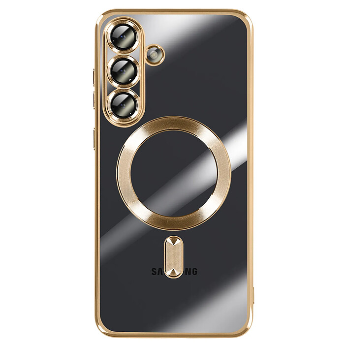 Avizar Coque pour Galaxy S25 FE MagSafe Souple Antichocs avec Contour Chromé Dorée