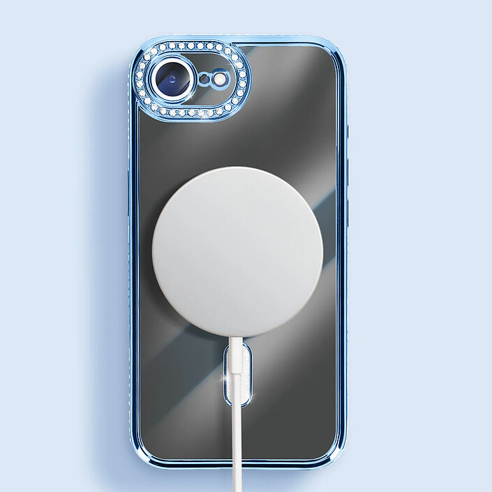 Avizar Coque pour iPhone 16e Compatible MagSafe avec Contour Strassé Bleu pas cher