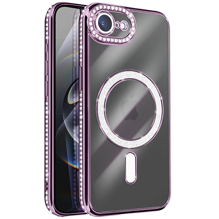 Avizar Coque pour iPhone 16e Compatible MagSafe avec Contour Strassé Violet