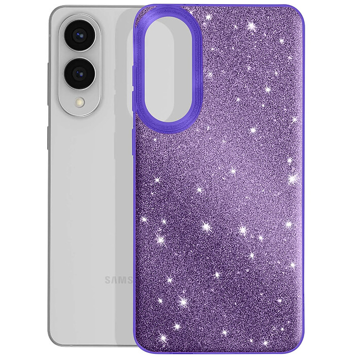 Avizar Coque pour Galaxy S25 Edge Conception Bi-Matière et Finition Pailletée Violet pas cher