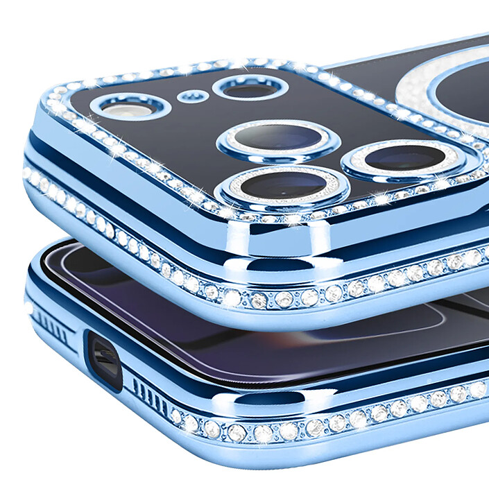 Avis Avizar Coque pour iPhone 17 Pro Max Compatible MagSafe avec Contour Strassé Bleu clair