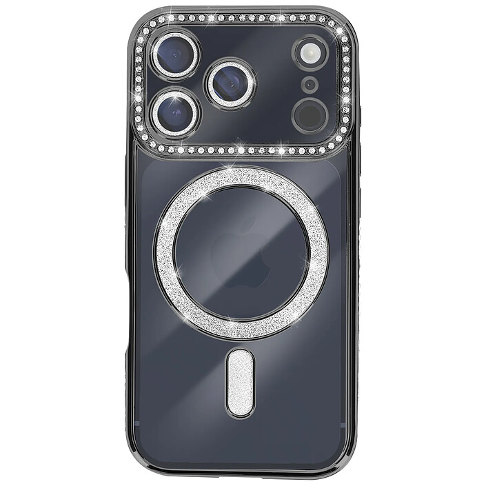 Avizar Coque pour iPhone 17 Pro Compatible MagSafe avec Contour Strassé Noir