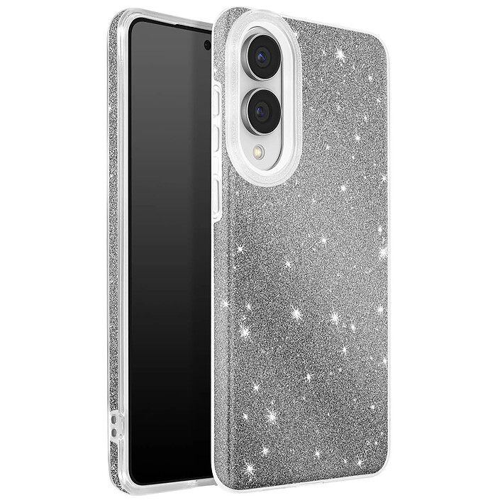 Avizar Coque pour Galaxy S25 Edge Conception Bi-Matière et Finition Pailletée Argent