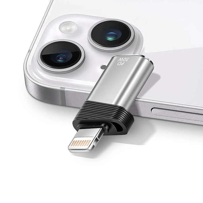 LinQ Adaptateur USB-C vers Lightning Charge Rapide 30W PD et Transfert 480Mbps Argent pas cher