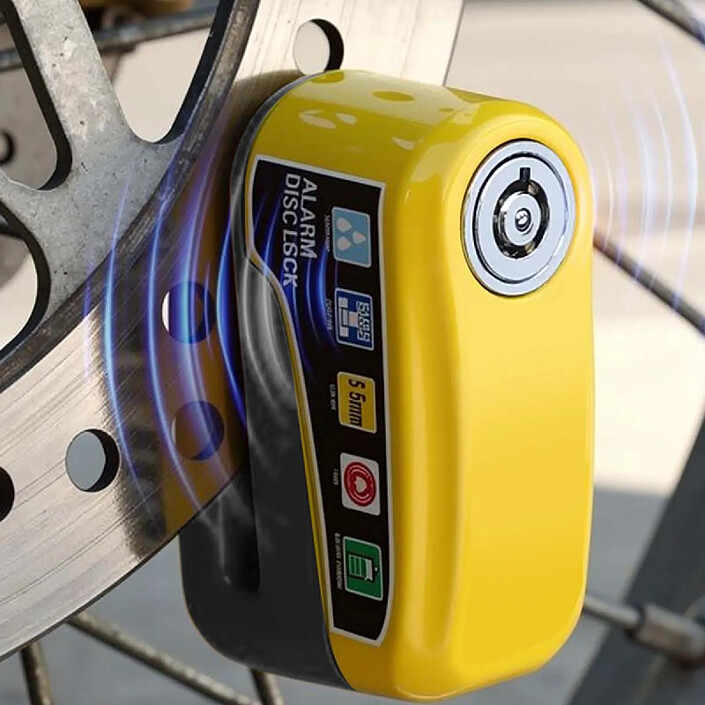 Avis Antivol Bloque Disque en Aluminium avec Alarme 110 dB pour Vélo Moto Noir / Jaune