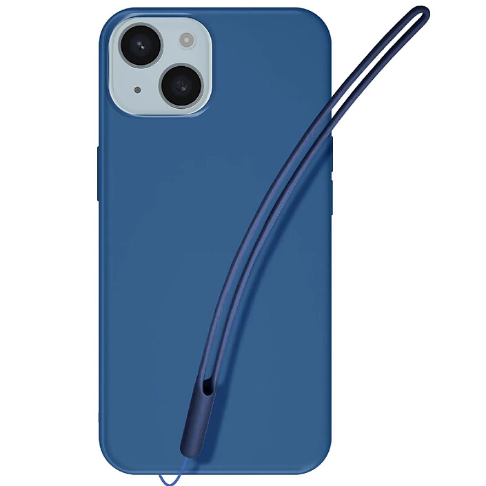 Avis Jaym Coque en Silicone pour iPhone 15 Plus avec Cordon Tour de Cou et Tour de Poignet Bleu