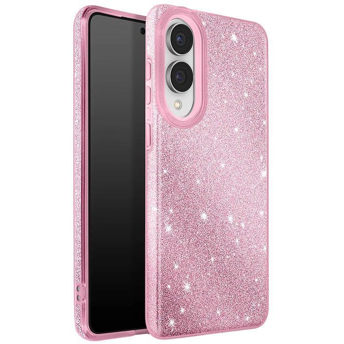 Avizar Coque pour Galaxy S25 Edge Conception Bi-Matière et Finition Pailletée Rose