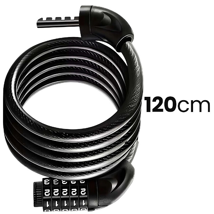 Avizar Antivol Câble Spirale à Combinaison 5 chiffres 120cm avec Tête en Fer pas cher