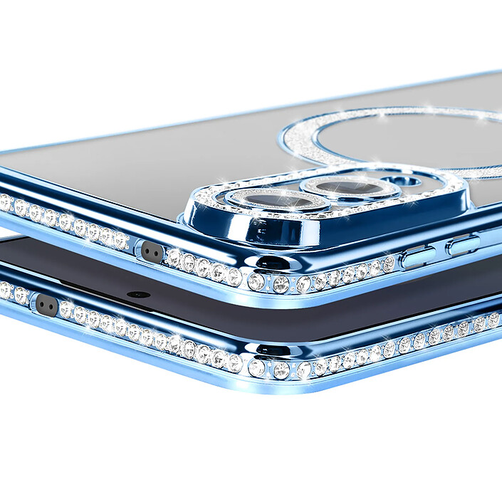 Avis Avizar Coque pour Galaxy S25 Edge Compatible MagSafe avec Contour Strassé Bleu clair