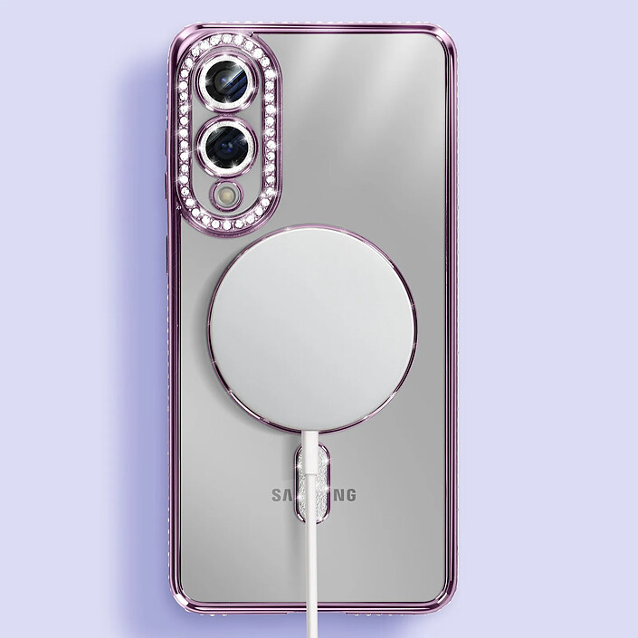 Avizar Coque pour Galaxy S25 Edge Compatible MagSafe avec Contour Strassé Violet pas cher